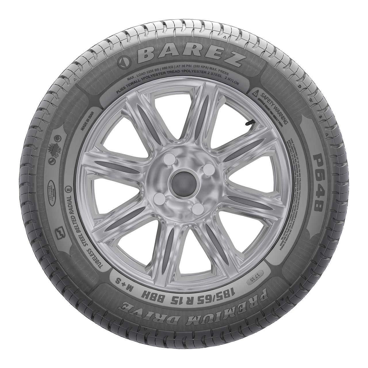 لاستیک خودرو بارز مدل P648 سایز 15 / 65 / 185 میلیمتر تولید سال 2025 - 2 حلقه